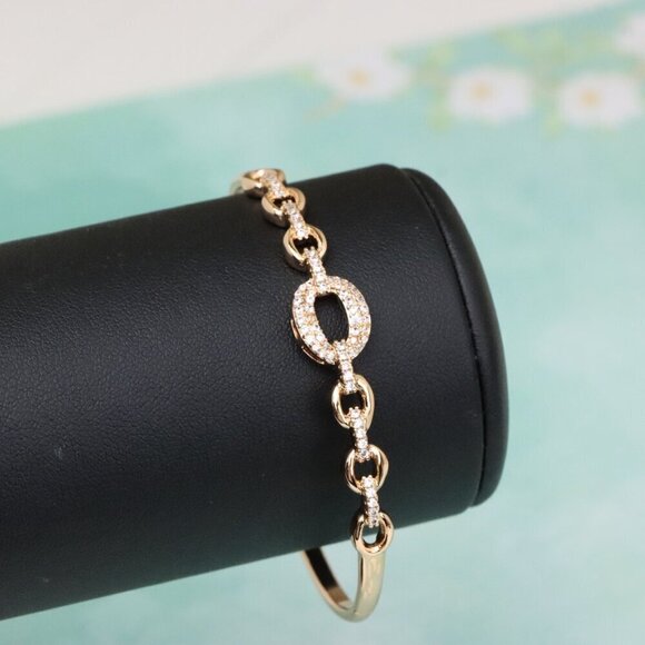 Rose Gold Bangle with Diamond-Accented Oval Chain Link Design, XPBL0590 - Picture 7 of 12